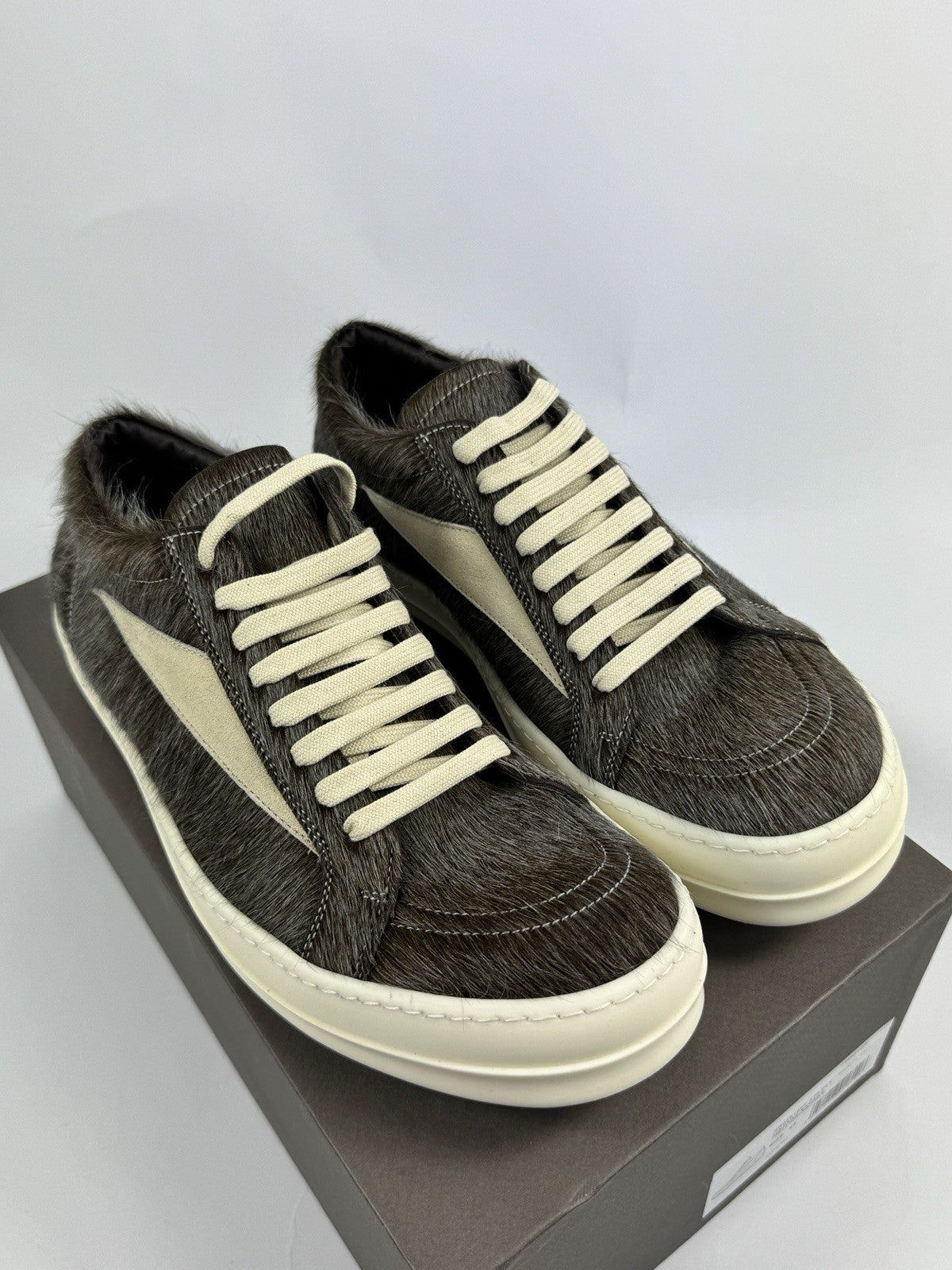 Rick Owens Vintage Suede Trimmed Calf Hair Trainers, photo 5