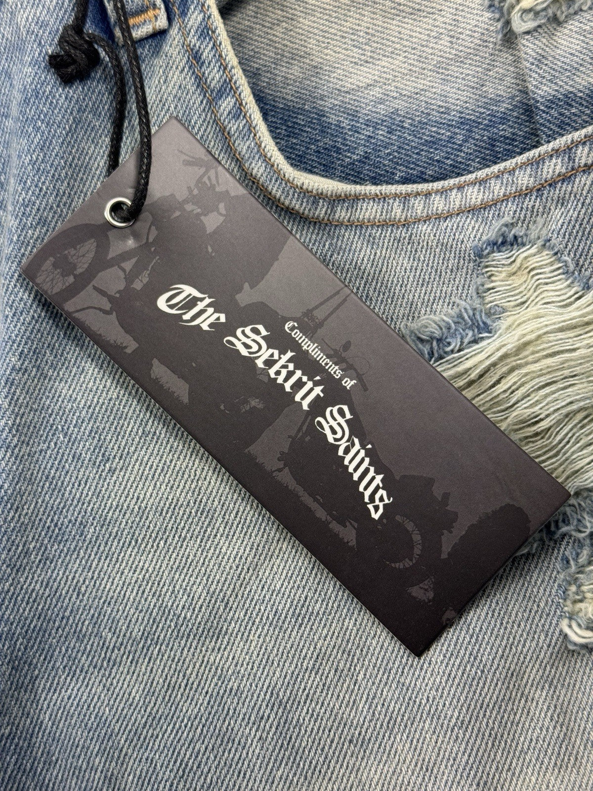 The Sekrit Saint Chopped Distressed Denim Shorts, photo 6