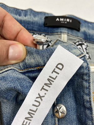 Amiri x Chemist Star Leather Appliquéd Blue Jeans, photo 6