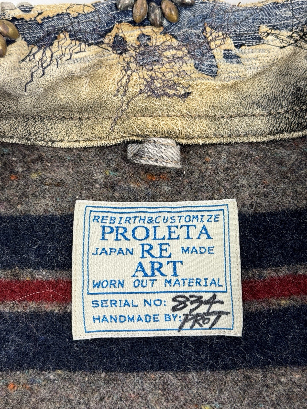 Proleta Re Art Embellished Leather Detail Handmade 1 of 1 Denim Jacket, photo 6