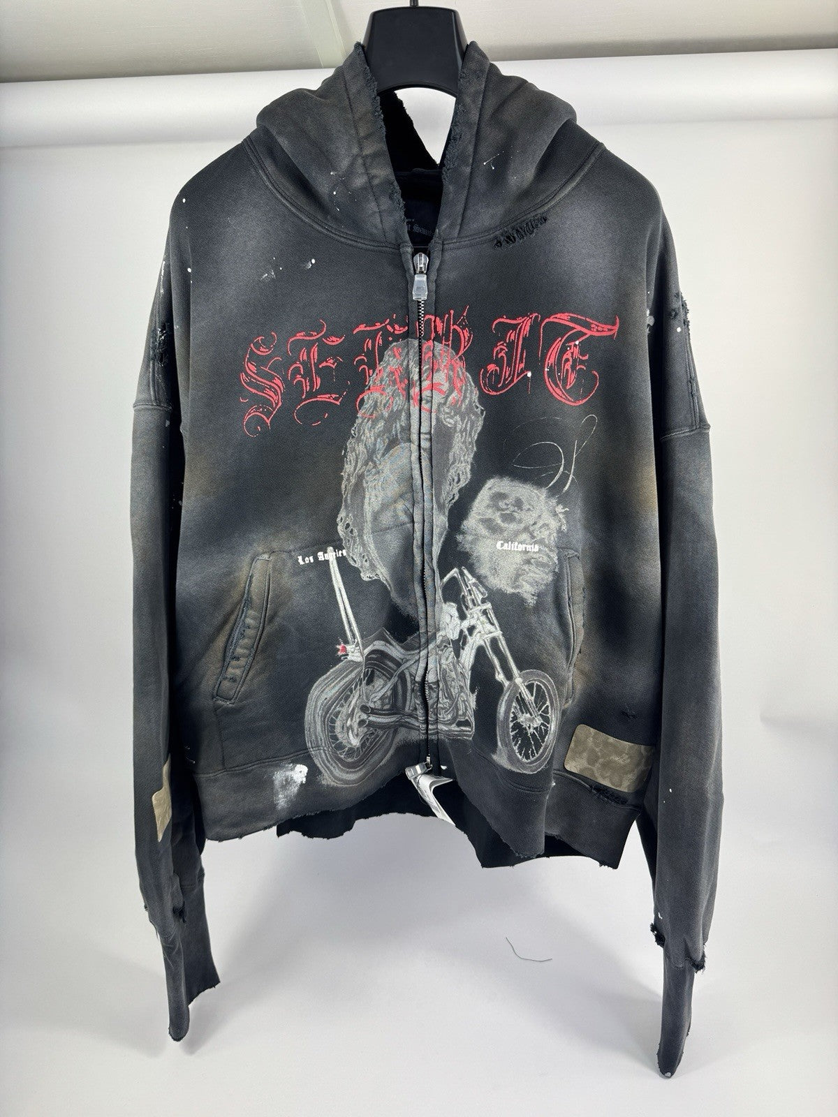 The Sekrit Saint Chopper Girl Paint-Splattered Distressed Hoodie, photo 3