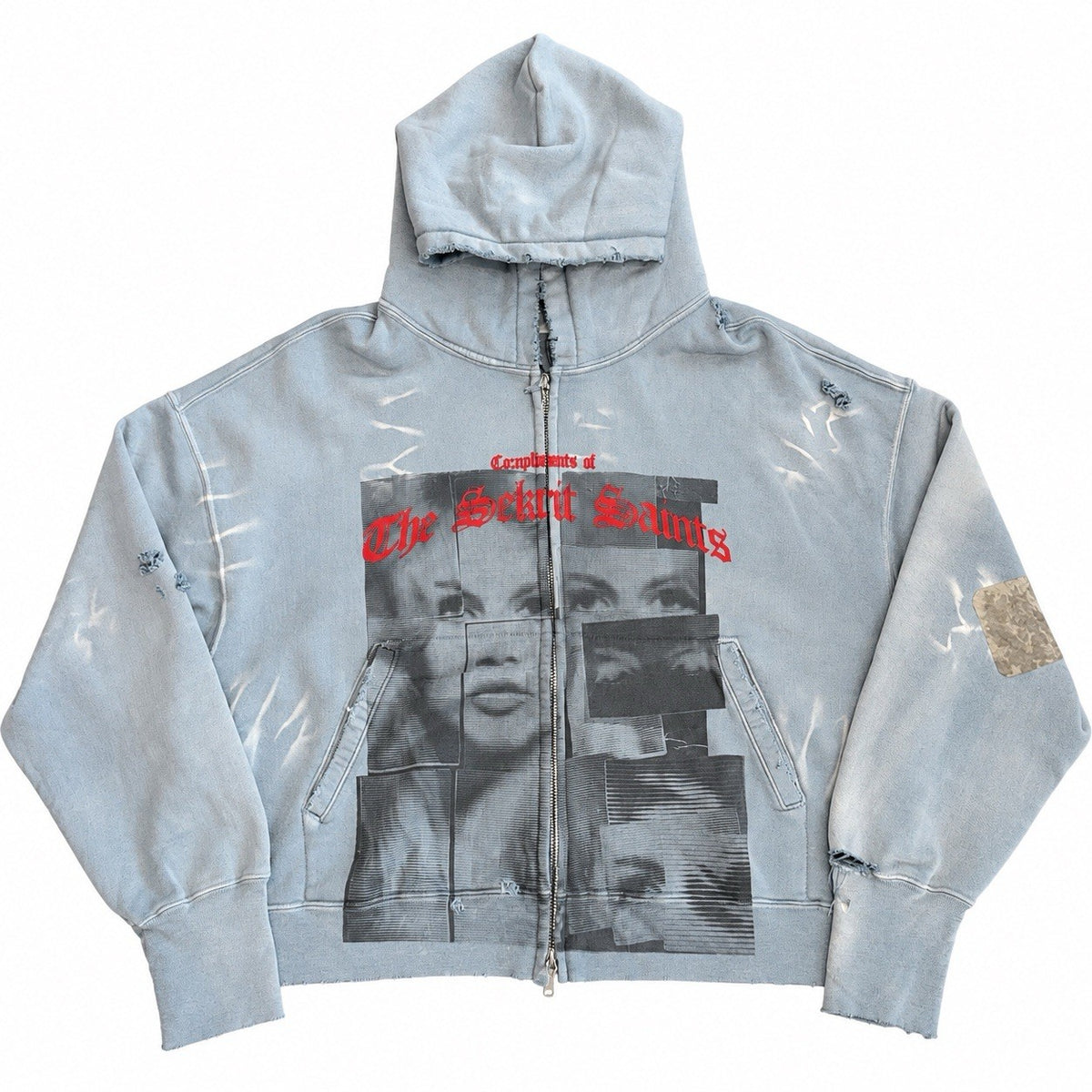 The Sekrit Saint Compliments Distressed Zip Up Hoodie, photo 1