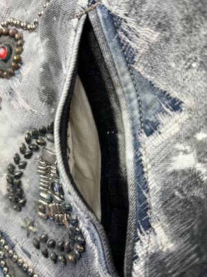 Proleta Re Art Embellished Leather Detail Handmade 1 of 1 Denim Jacket, photo 10