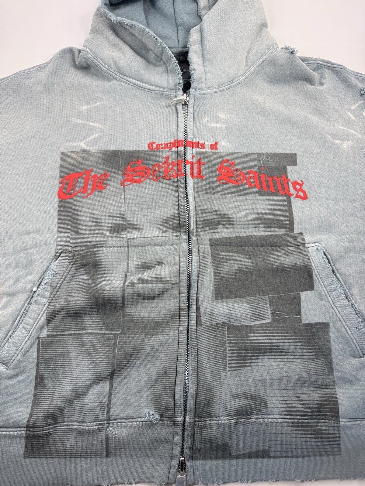 The Sekrit Saint Compliments Distressed Zip Up Hoodie, photo 5