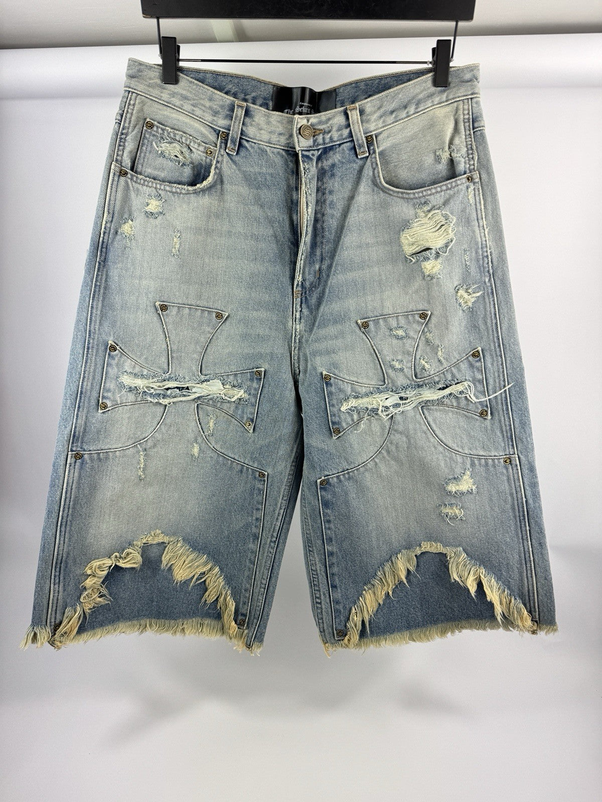 The Sekrit Saint Chopped Distressed Denim Shorts, photo 3