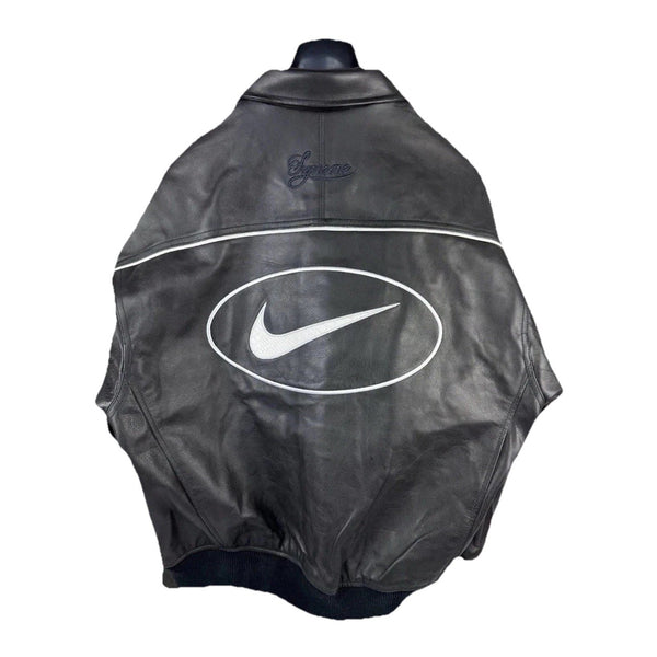 Supreme x Nike Logo Embroidered Button Down Leather Jacket, photo 2