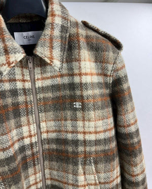 Celine x Hedi Slimate Logo Embroidered Checked Wool Jacket، الصورة 3