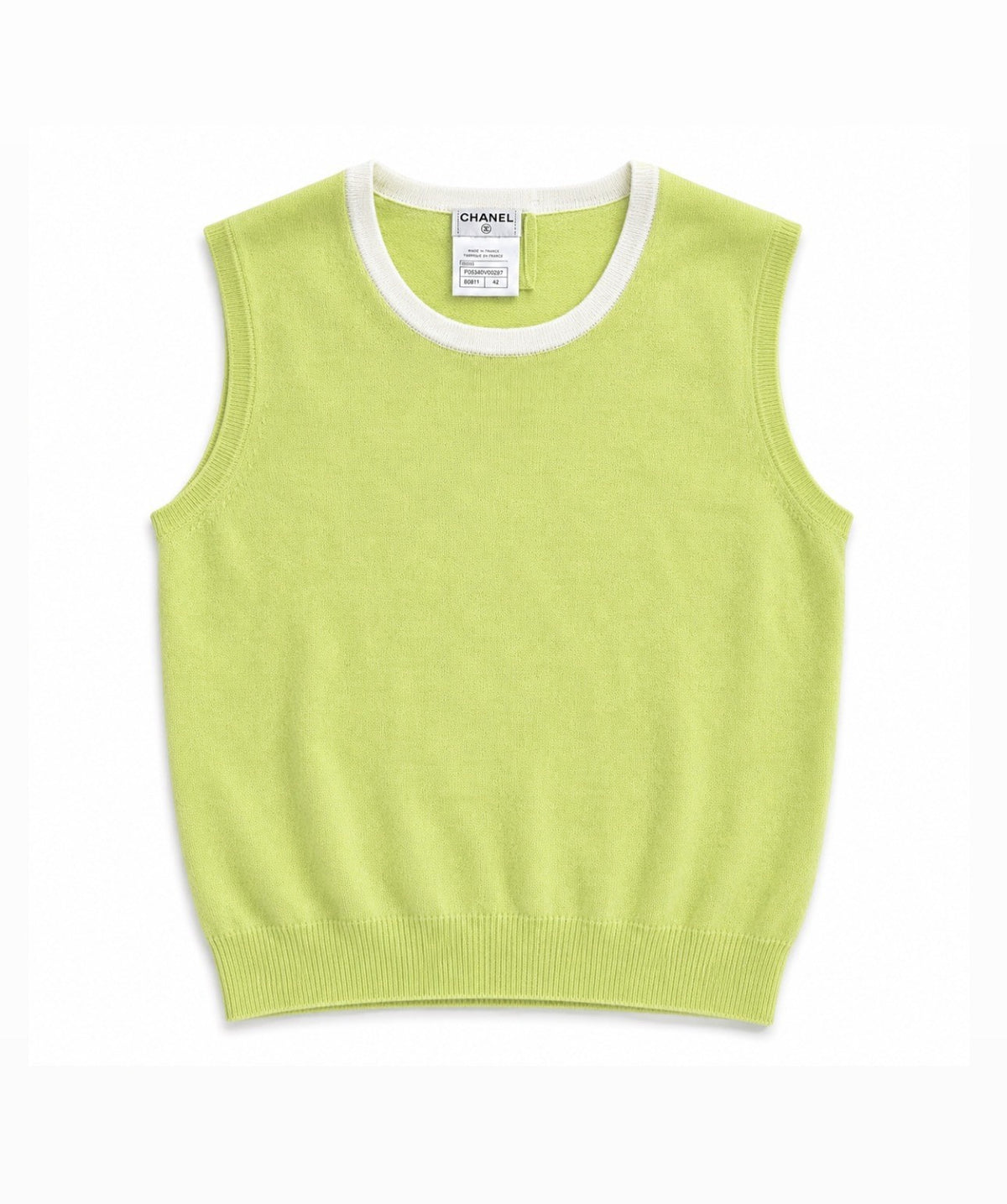 Chanel 1996 Lime Green Cashmere Knit Tank Top Sweater, photo 1