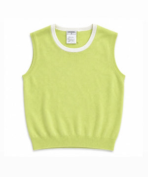 Chanel 1996 Lime Green Cashmere Knit Tank Top Sweater، الصورة 1