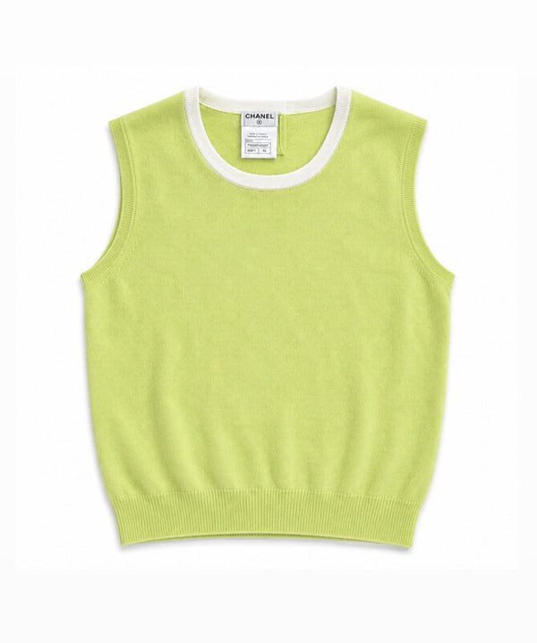 Chanel 1996 Lime Green Cashmere Knit Tank Top Sweater, photo 1
