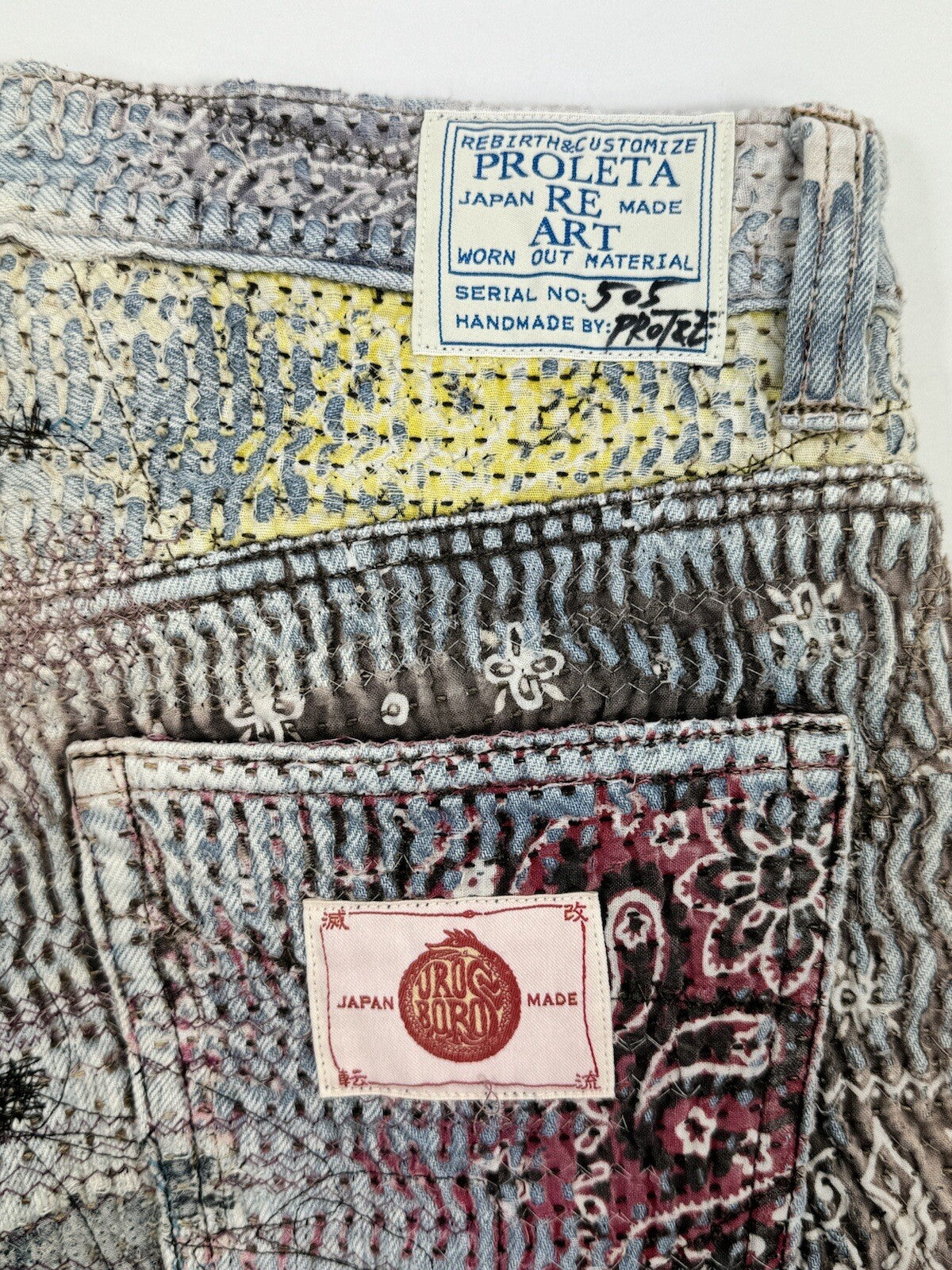 Proleta Re Art x Eri Glitch Distressed Patchwork Shorts, photo 5