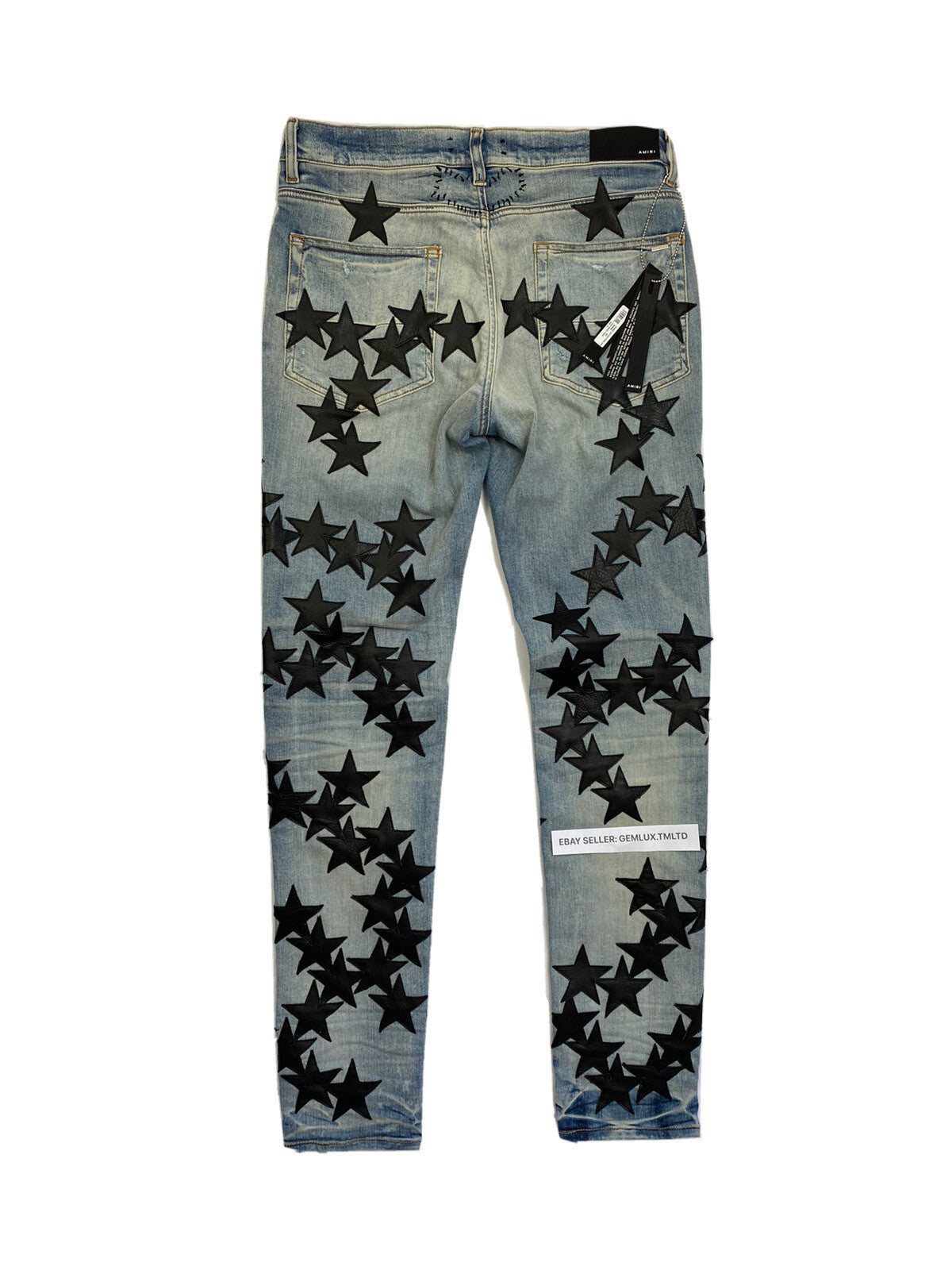 Amiri x Chemist Star Leather Appliquéd Blue Jeans, photo 1