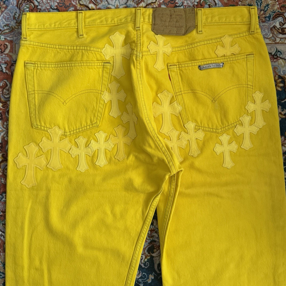 Chrome Hearts Yellow F&F Cross Patch Silver Studs Vintage Jeans, photo 3