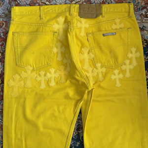 Chrome Hearts Yellow F&amp;F Cross Patch Silver Studs Vintage Jeans（写真3）