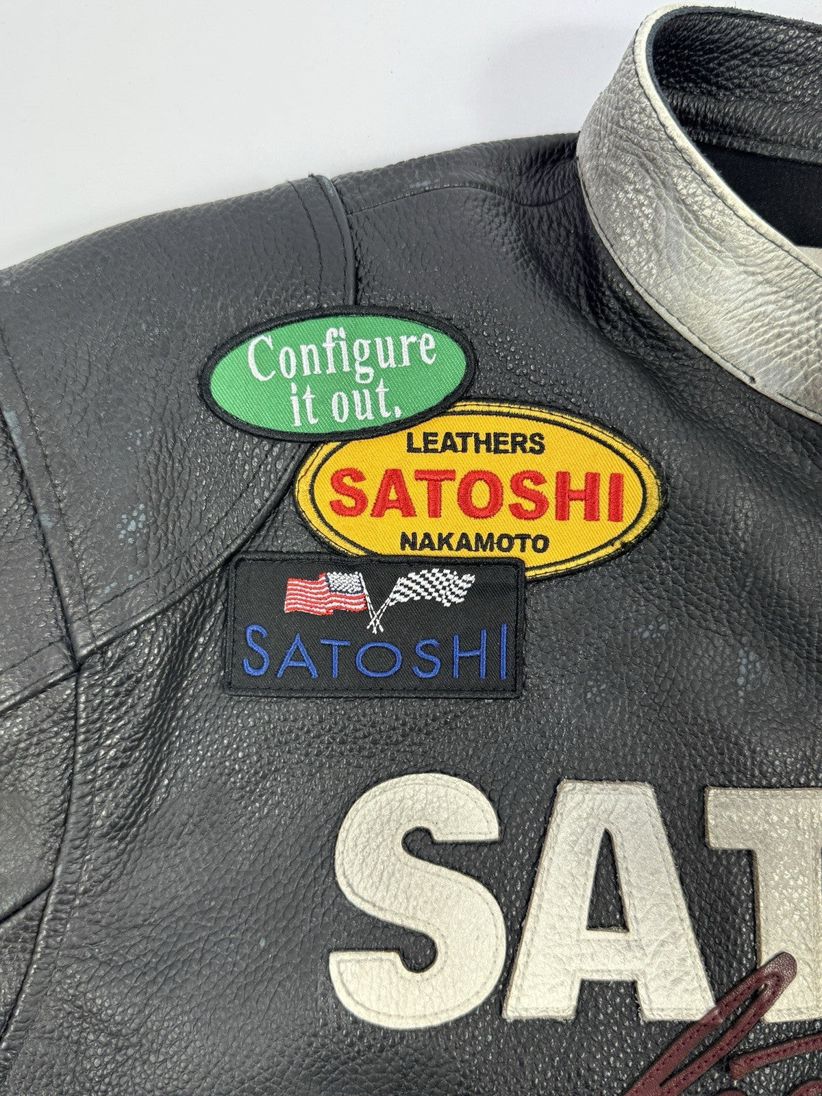 Satoshi Nakamoto Truck Stop Moto Biker Leather Jacket, photo 7