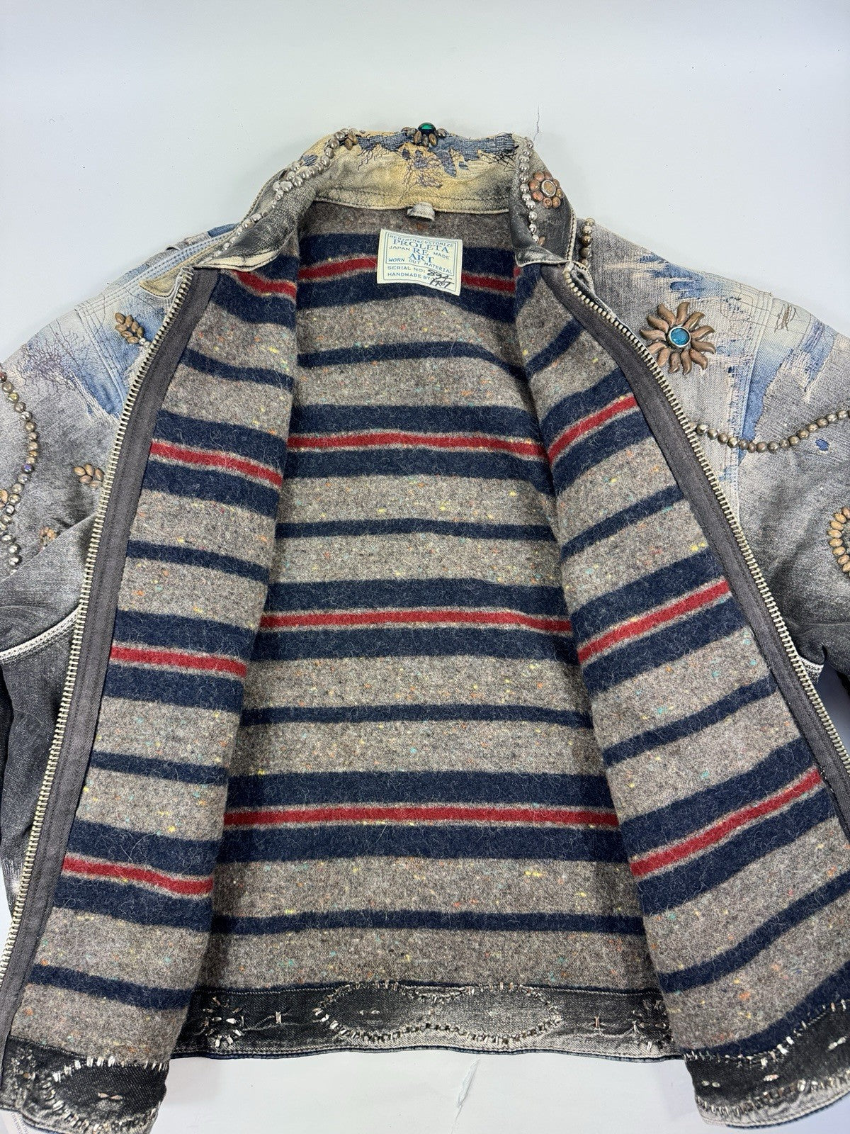 Proleta Re Art Embellished Leather Detail Handmade 1 of 1 Denim Jacket, photo 5