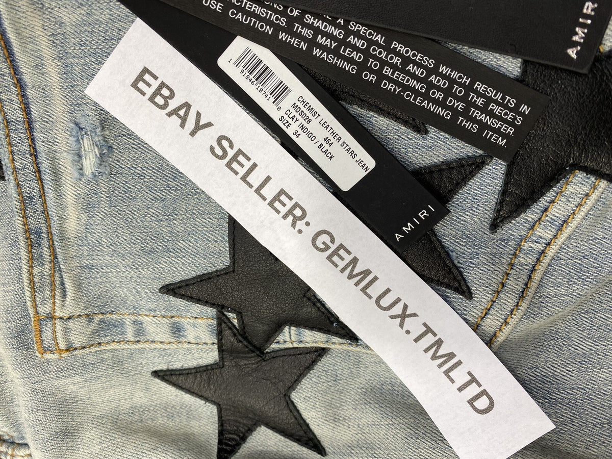 Amiri x Chemist Star Leather Appliquéd Blue Jeans, photo 9