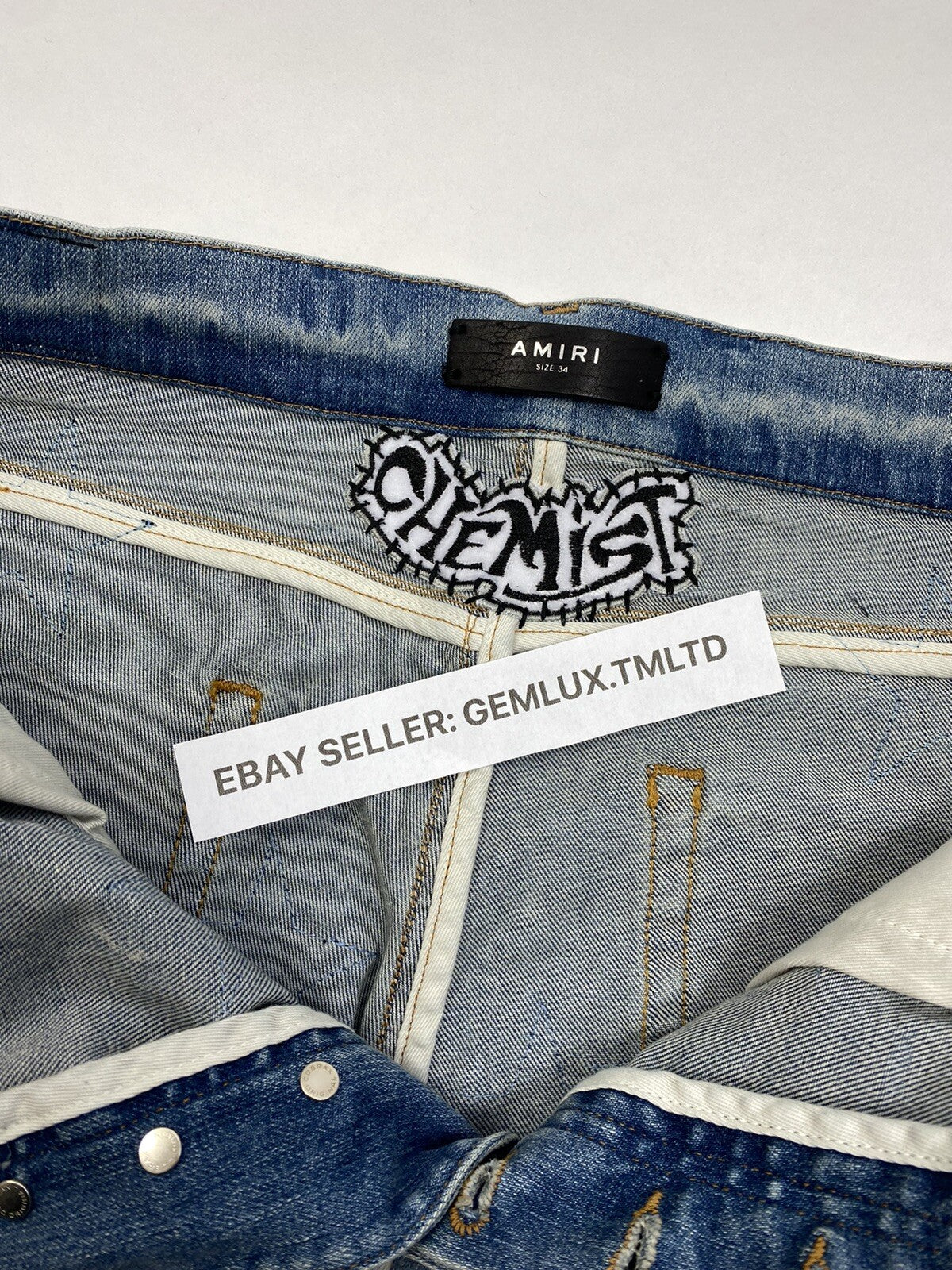 Amiri x Chemist Star Leather Appliquéd Blue Jeans, photo 7