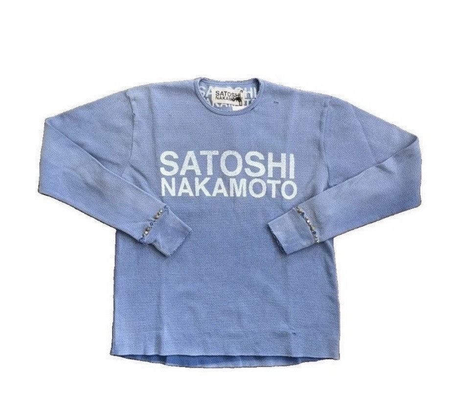 Satoshi Nakamoto Logo Printed Studded Fleece T-Shirt, photo 1