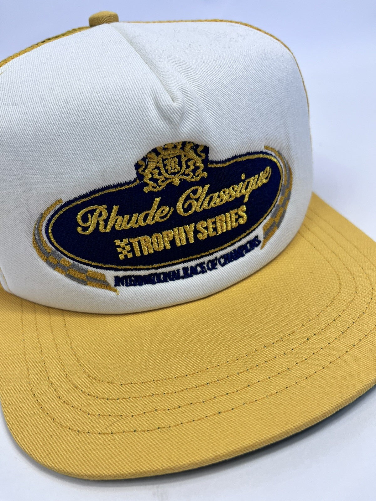 Rhude Trophy Series Embroidered Logo Yellow Trucker Cap, photo 4