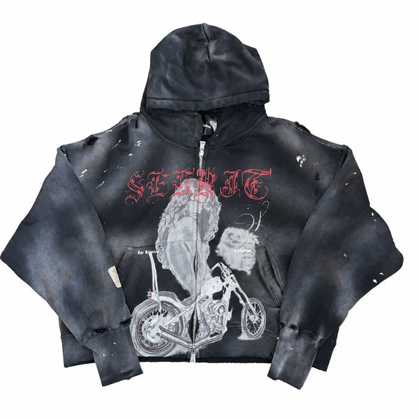 The Sekrit Saint Chopper Girl Paint-Splattered Distressed Hoodie, photo 2