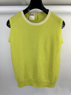 Chanel 1996 Lime Green Cashmere Knit Tank Top Sweater، الصورة 3