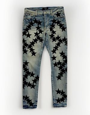 Amiri x Chemist Star Leather Appliquéd Blue Jeans, photo 2