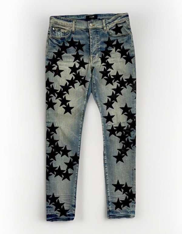 Amiri x Chemist Star Leather Appliquéd Blue Jeans, photo 2