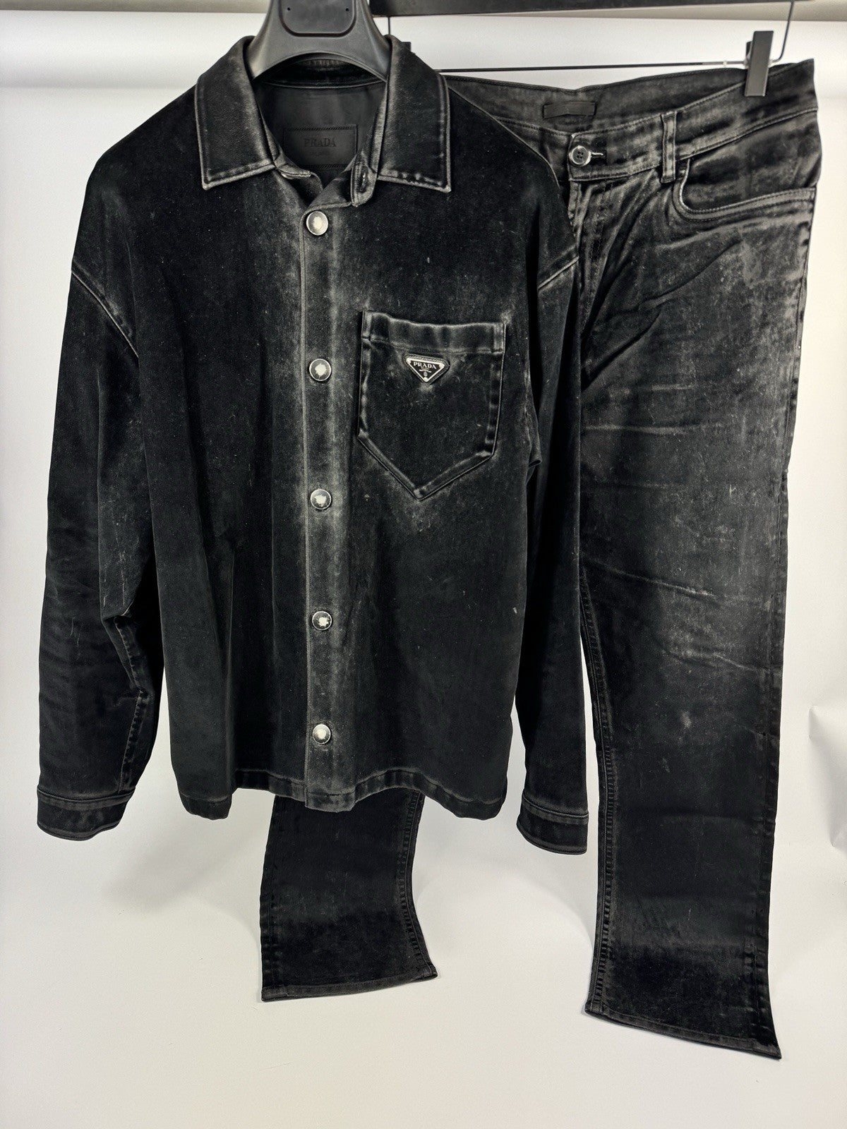 Prada Triangle Logo Velvet Shirt & Trousers, photo 2