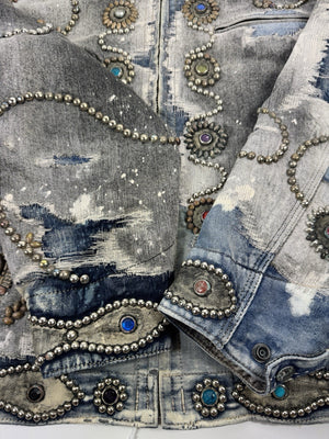 Proleta Re Art Embellished Leather Detail Handmade 1 of 1 Denim Jacket, photo 11