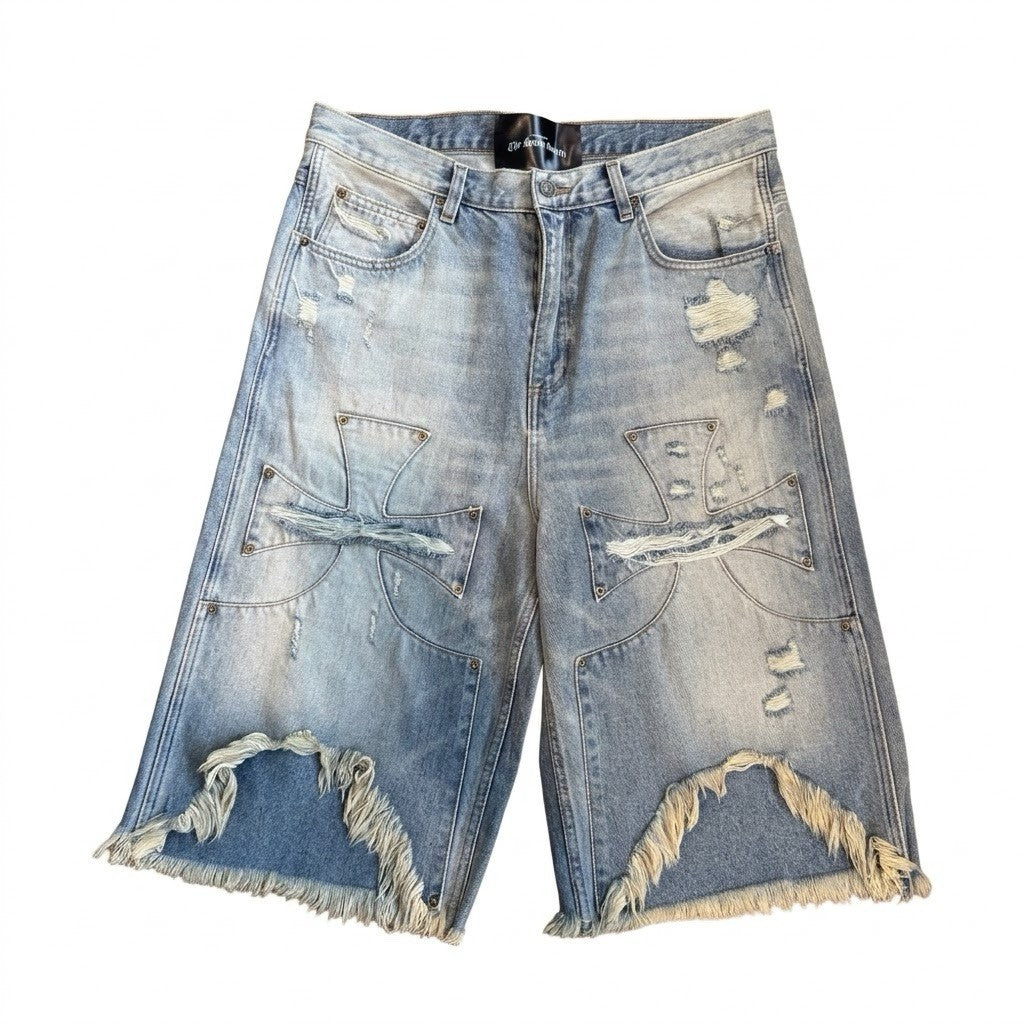 The Sekrit Saint Chopped Distressed Denim Shorts, photo 1