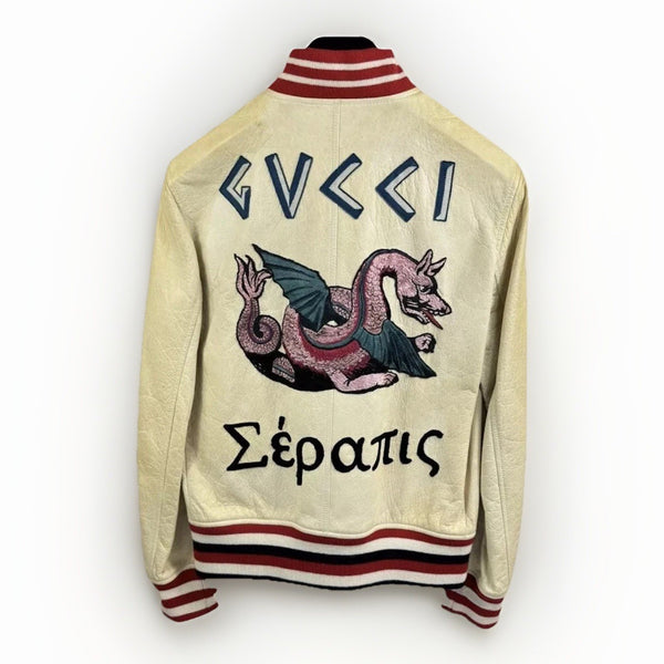 Gucci Deer Oil Distressed Leather Bomber Jacket, photo 1