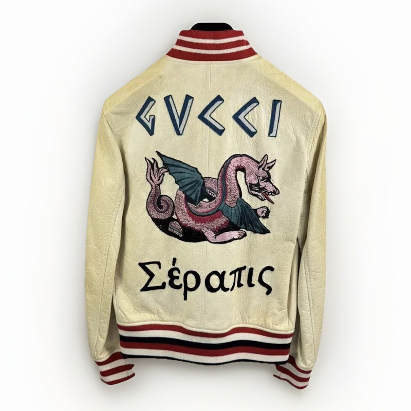 Gucci Deer Oil Distressed Leather Bomber Jacket, photo 1