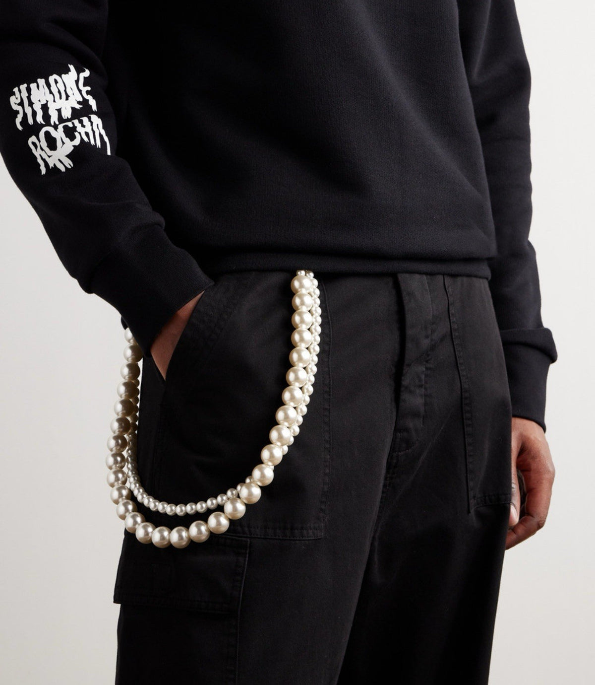 Simone Rocha Silver Tone Faux Pearl Bag Charm Strap, photo 6