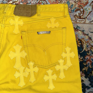 Chrome Hearts Yellow F&amp;F Cross Patch Silver Studs Vintage Jeans（写真4）