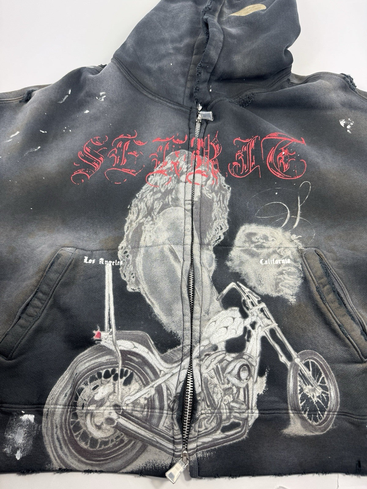 The Sekrit Saint Chopper Girl Paint-Splattered Distressed Hoodie, photo 5