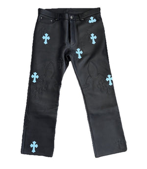 Chrome Hearts 1 of 1 Tiffany Cross Dagger Star Patch Leather Pants（写真1）