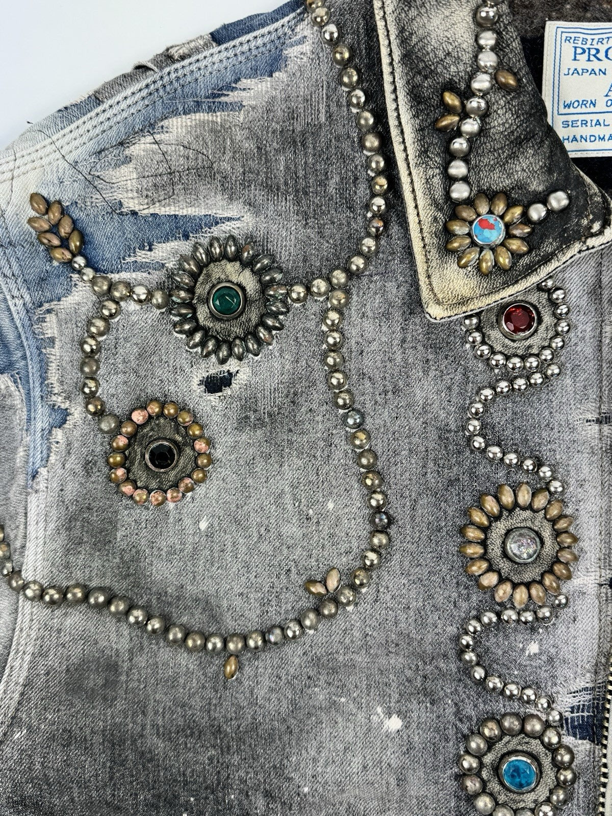 Proleta Re Art Embellished Leather Detail Handmade 1 of 1 Denim Jacket, photo 8