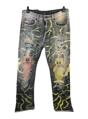 Proleta Re Art x Eri Meme Glitch Toon Pokemon Rydeen Handmade Jeans 1 of 1، الصورة 3