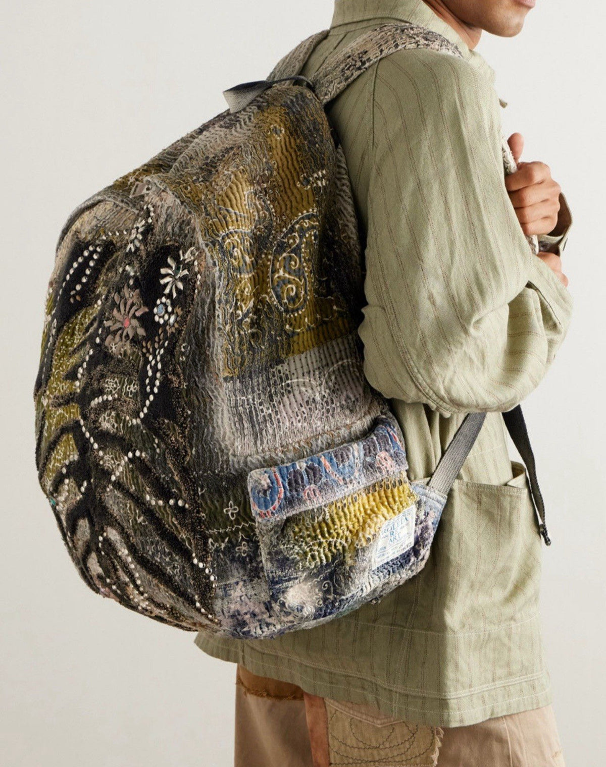 Proleta Re Art 1 of 1 Embellished Embroidered Cotton Large Backpack Bag, photo 4